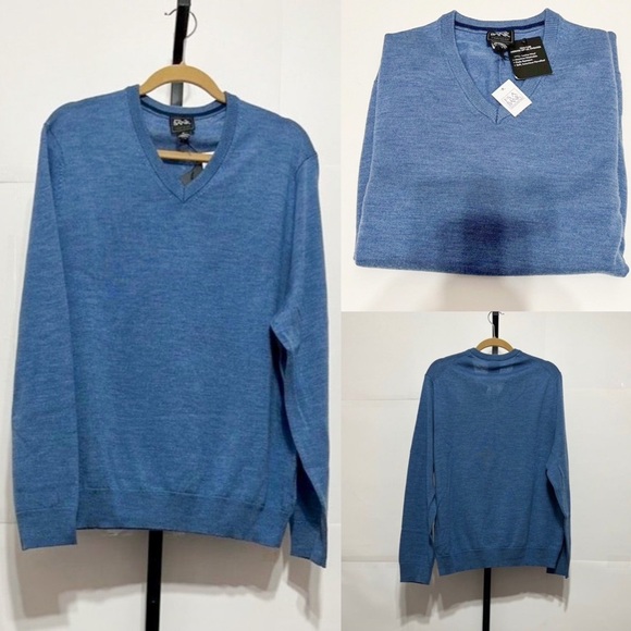 Jos. A. Bank Other - Jos A Bank NWT Sz XL Blue 70 Traveler Collection Merino Wool V-Neck Sweater